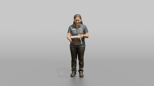 Woman Cashier Smiling While Ringing Up An Item With A Handheld Scanner - 3D character model