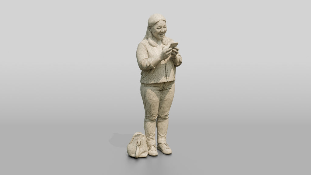 Chinese Woman Checking Phone with Shopping Bags