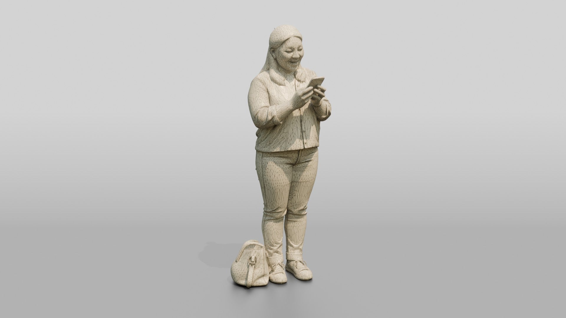Chinese Woman Checking Phone with Shopping Bags