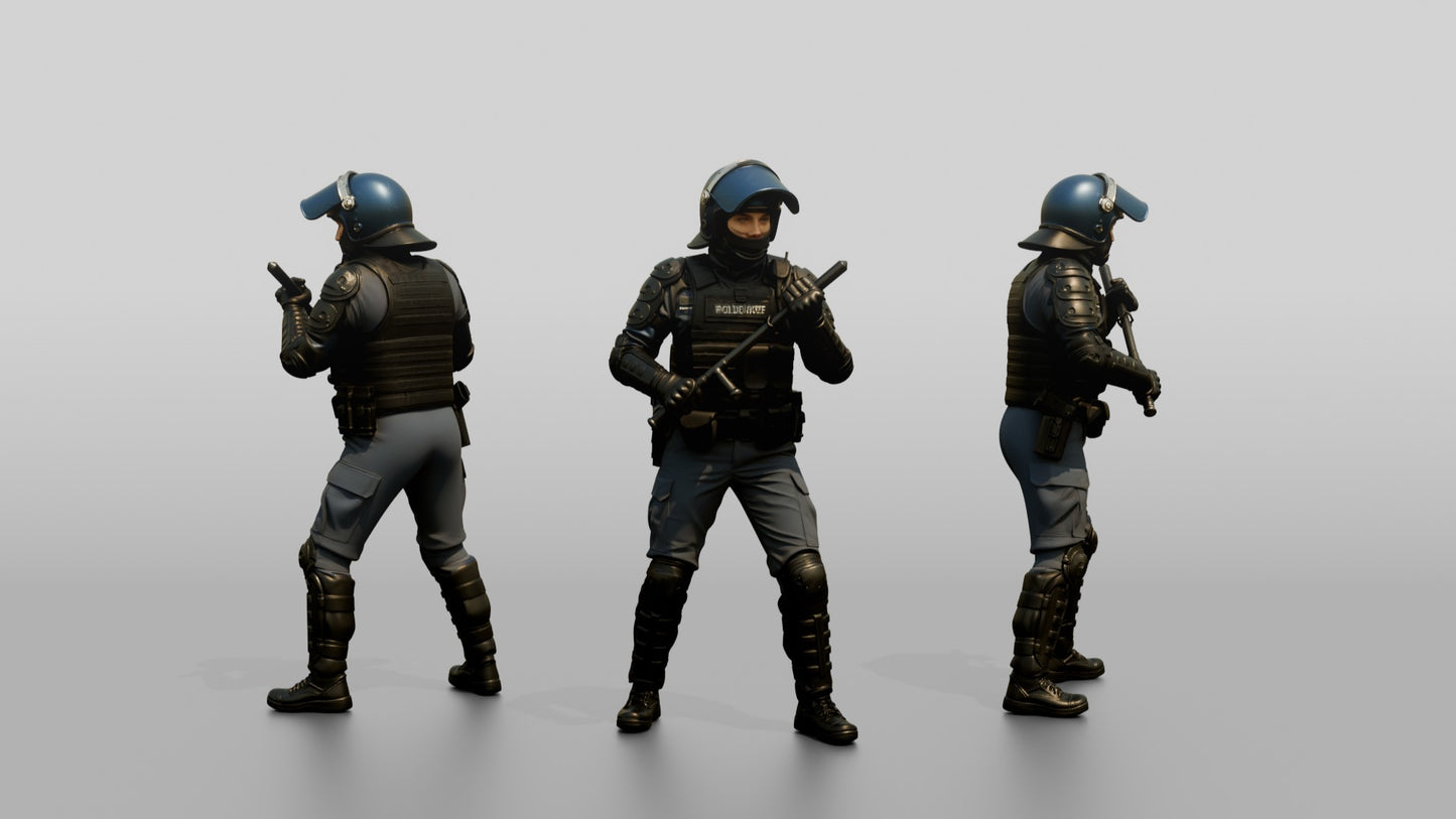 Riot Police Officer with Arm Raised