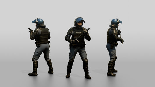 Riot Police Officer with Arm Raised