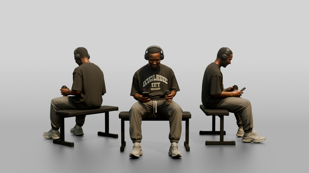 Man Sitting with Shaker and Headphones