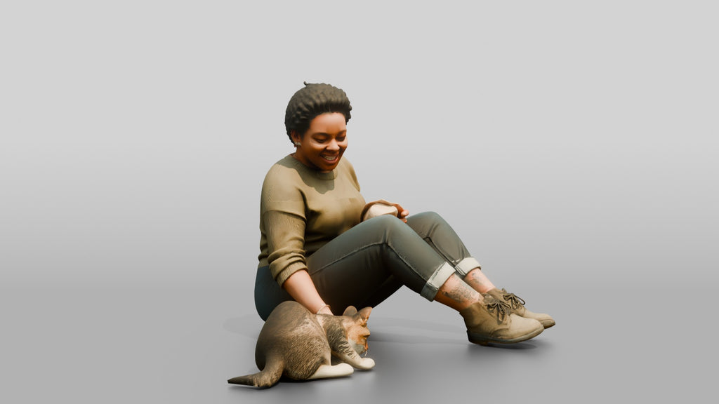 Homeless Woman Sharing Bread with a Stray Cat