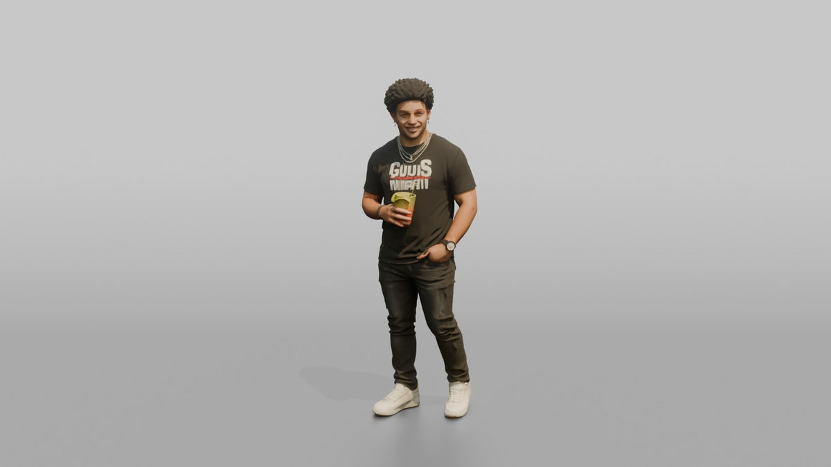 Patron Man Striking A Pose With A Colorful Drink In Hand, Urban Streetwear - 3D character model, view 5