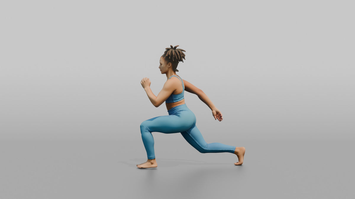 Bodyweight Athlete Woman In A Deep Bodyweight Lunge - 3D character model, view 5