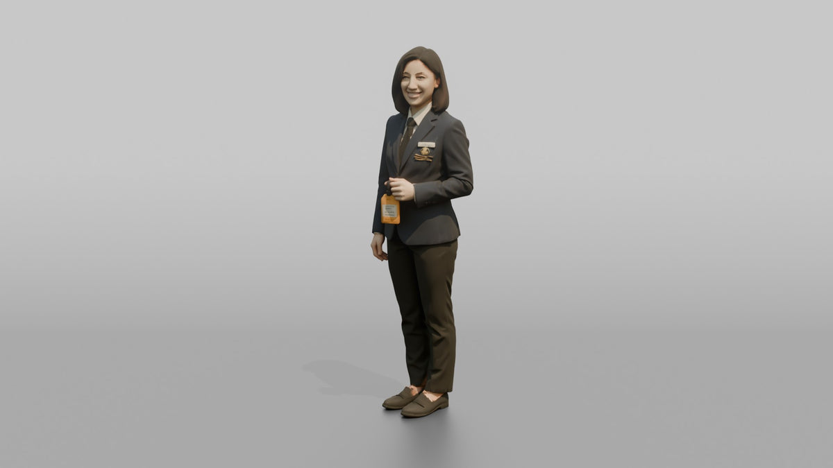 Receptionist Woman Holding A Luggage Tag - 3D character model, view 4