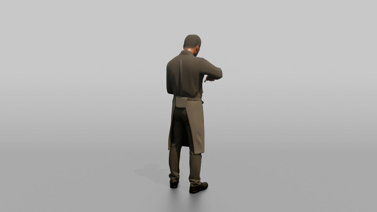 Server Woman Holding A Corkscrew, Opening A Wine Bottle - 3D character model, view 3