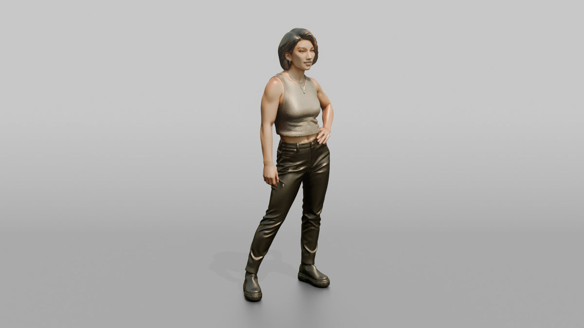Patron Woman Striking A Bold Pose In A Metallic Sequin Top - 3D character model