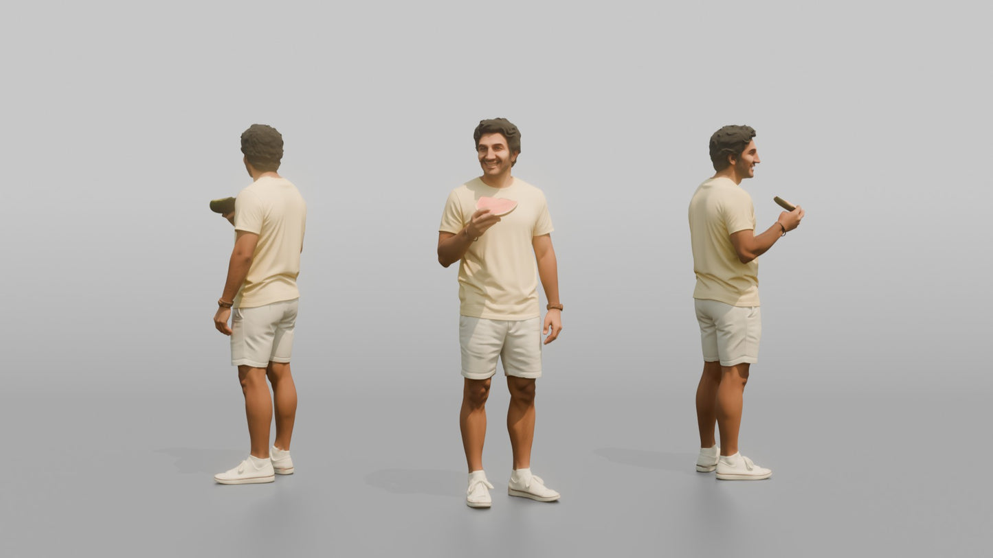 Vacationer Wearing Pastel Yellow Tee And White Shorts