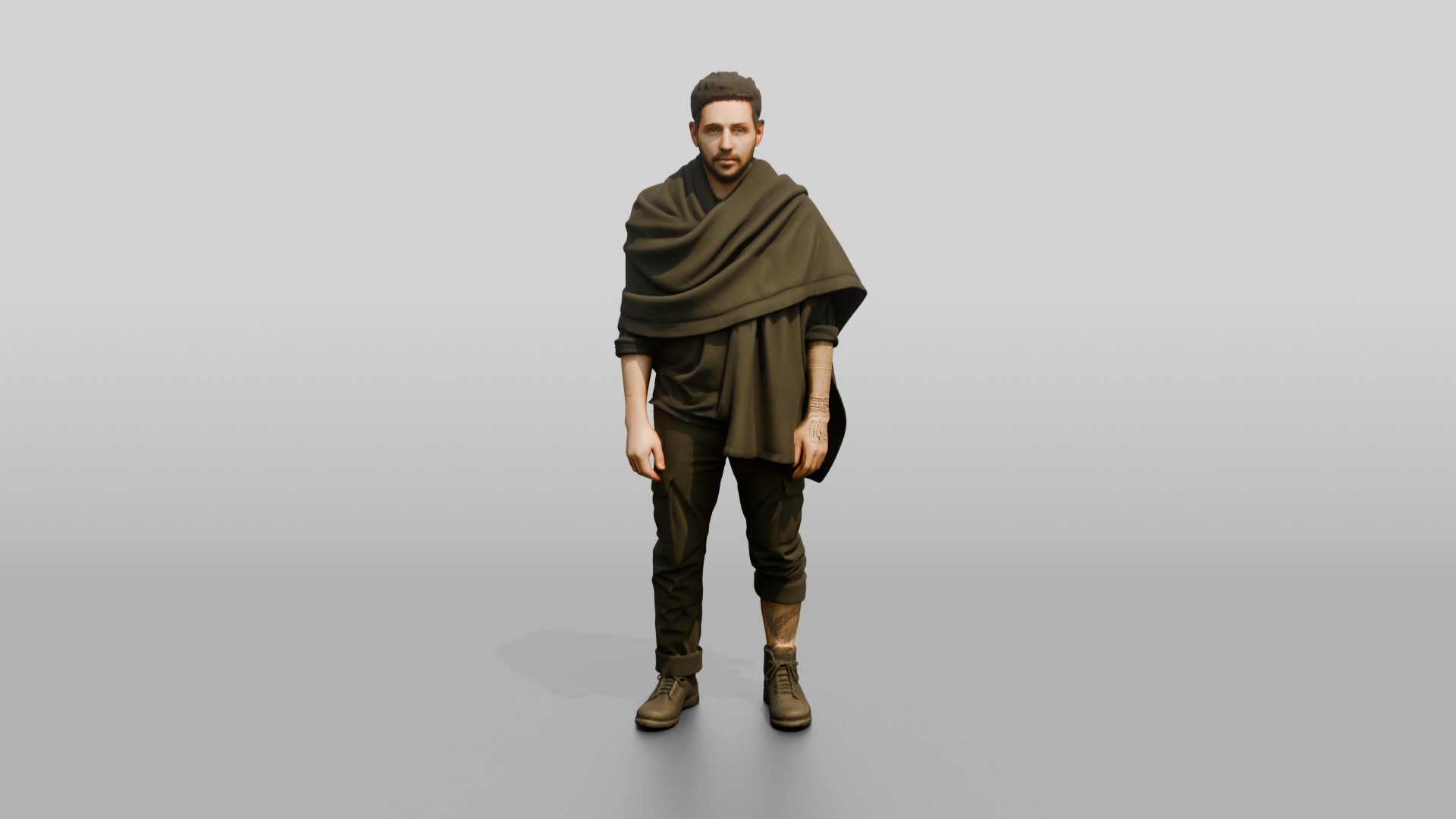 Homeless Man Wrapped in a Dark Utility Blanket