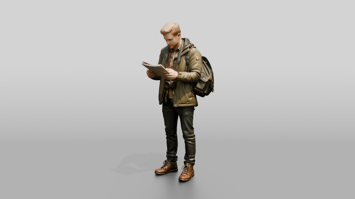 Young Man Looking at Church Map