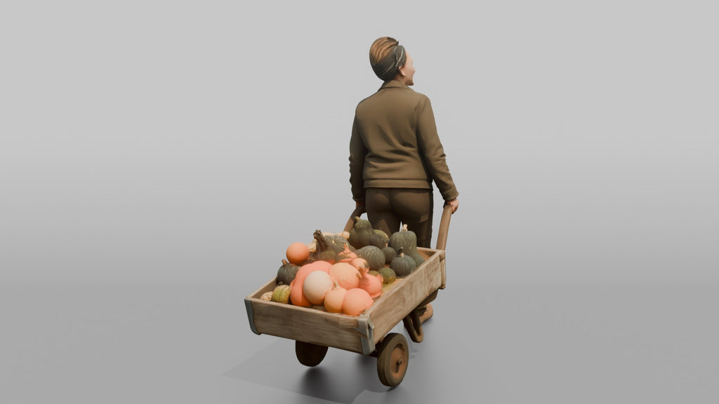 Farmer Pulling Heavy Hand Cart Loaded Organic