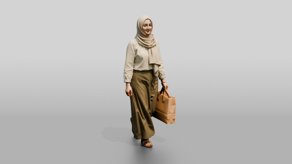Slender Young Syrian Woman in Hijab with a Shopping Bag