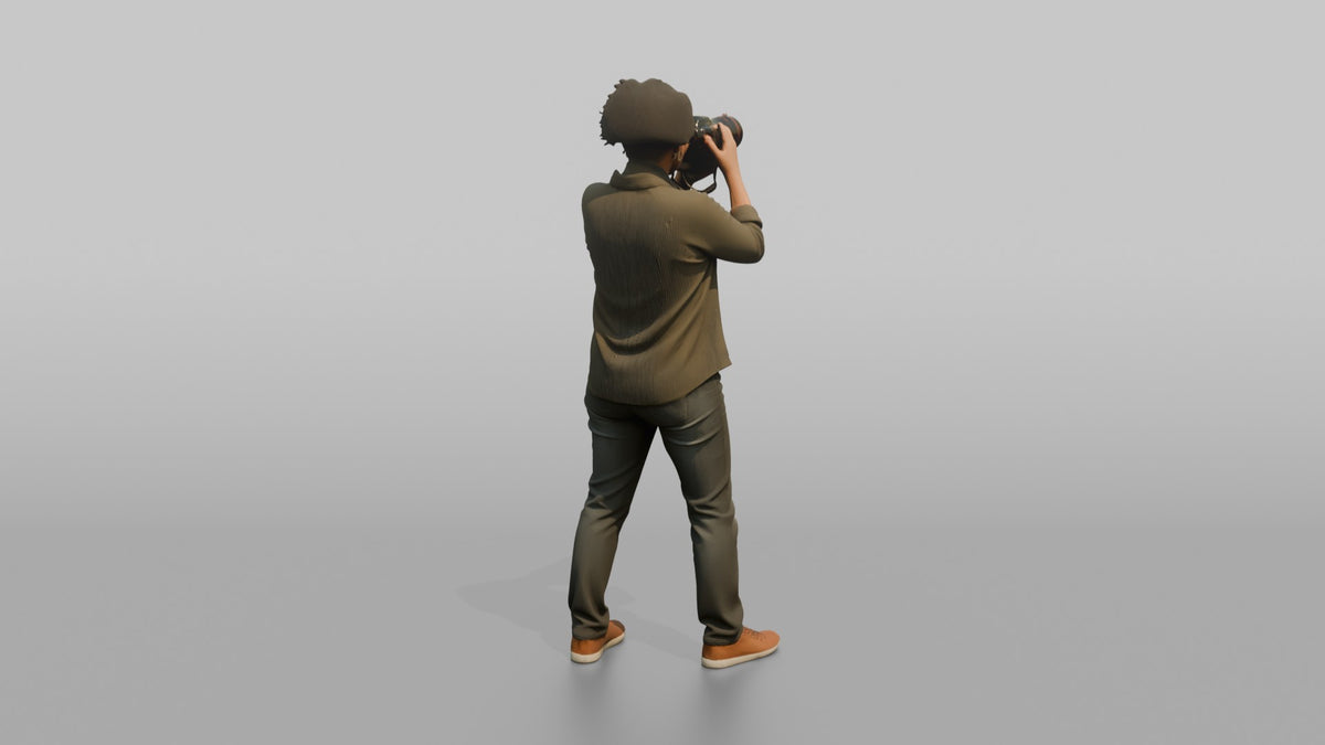 Mother Holding A Camera Up, Framing A Shot - 3D character model, view 3