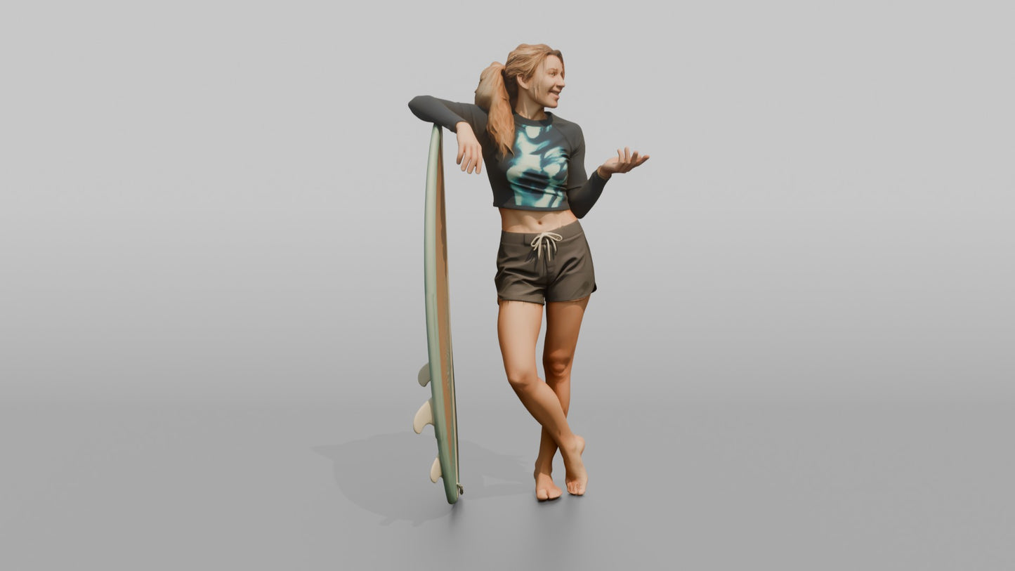 Surfer Leaning on Her Surfboard