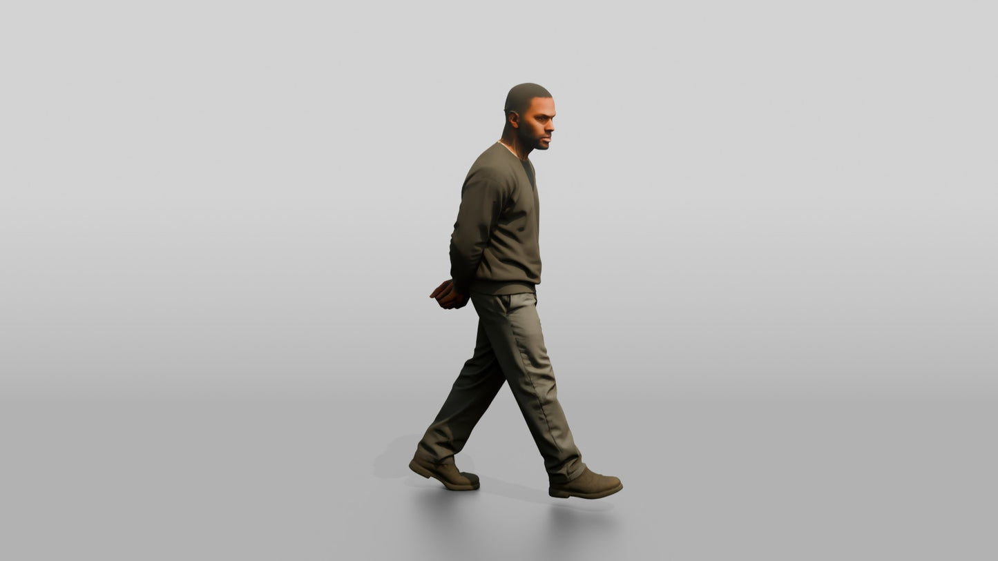 Black Male Prisoner in a Grey Sweatshirt and Dark Trousers