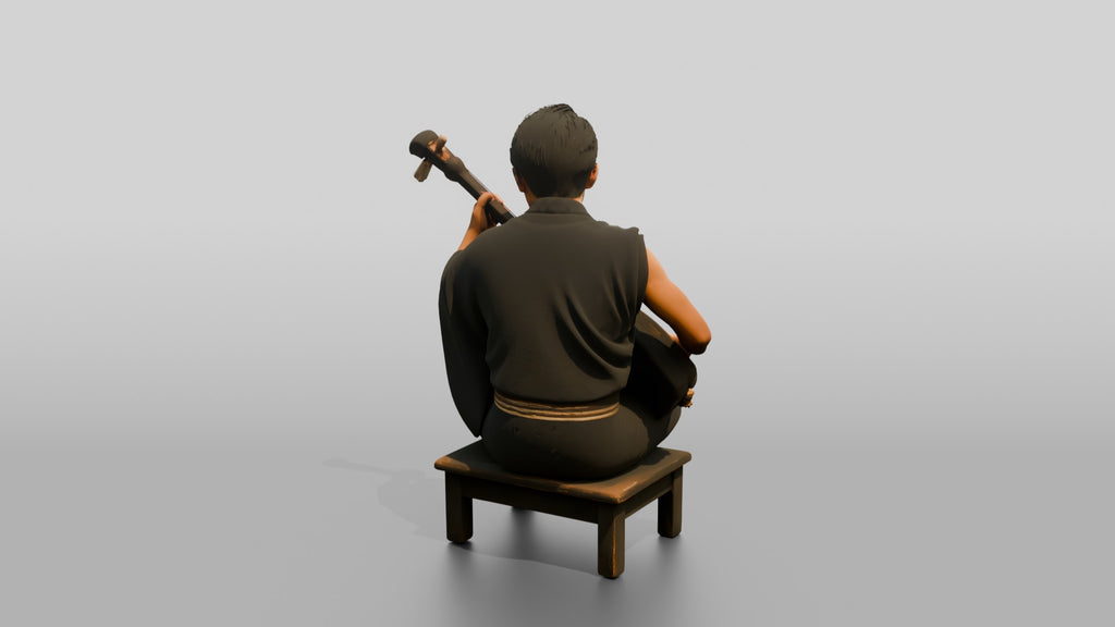 Shamisen Player Striking Silk Strings