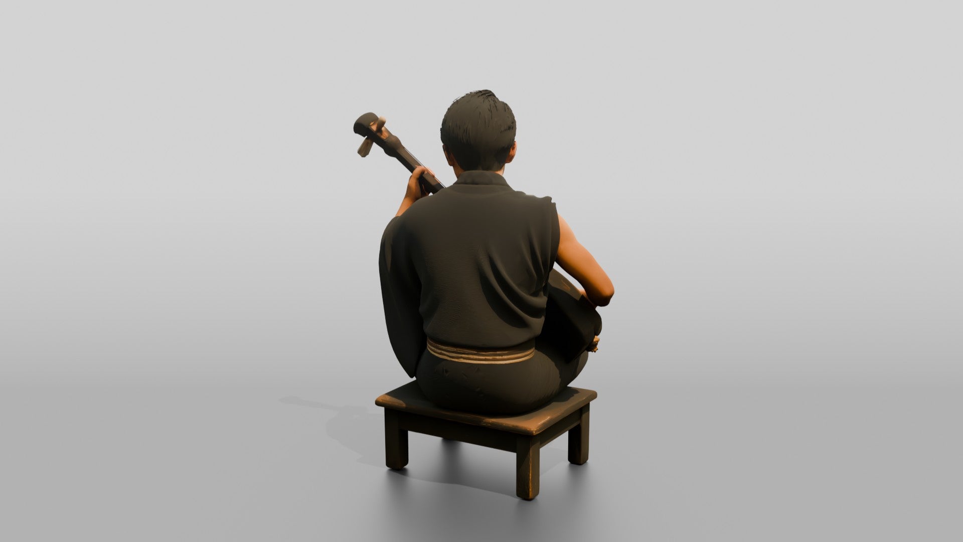 Shamisen Player Striking Silk Strings
