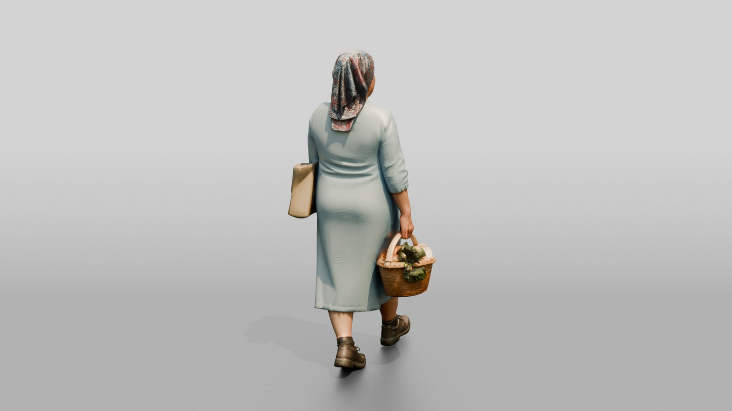 Elderly Stocky Croatian Woman Carrying a Shopping Basket