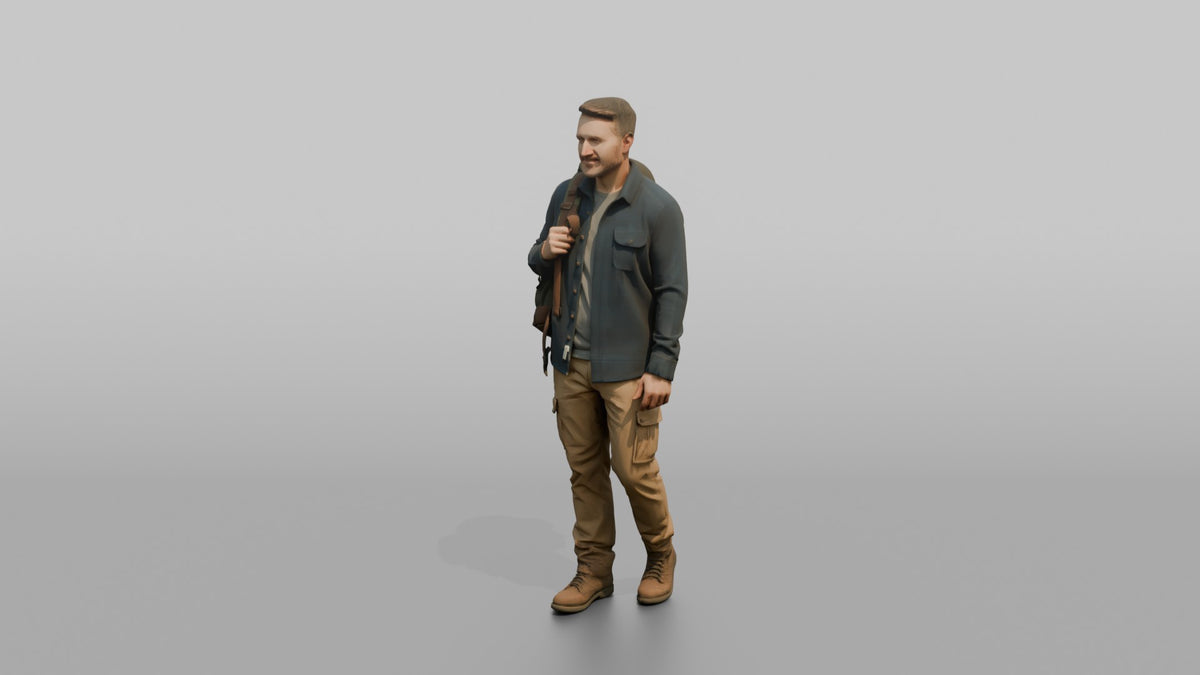 Father Carrying A Large Stuffed Backpack Over One Shoulder - 3D character model, view 4