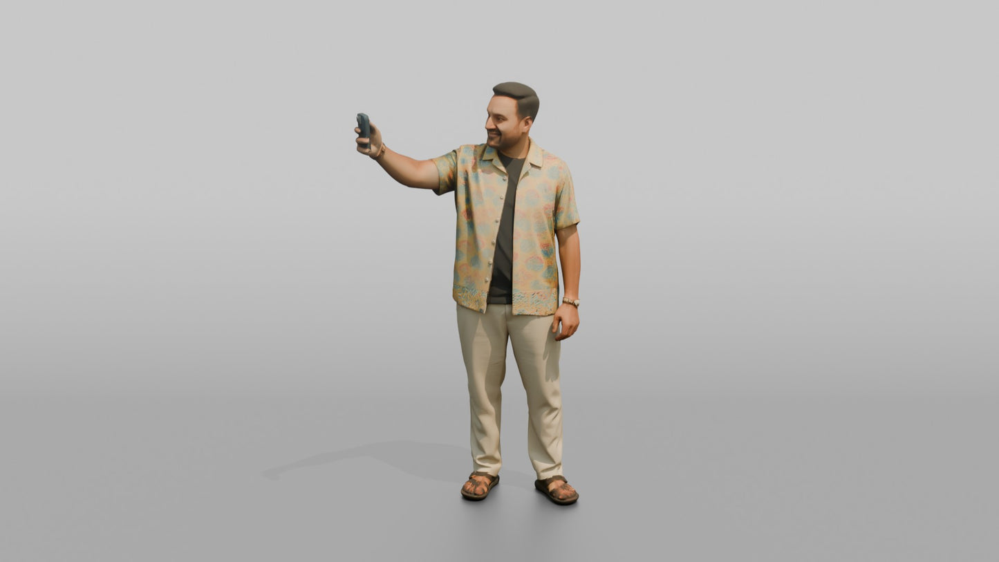 Vacationer Wearing Bright Short Sleeve Shirt And Linen
