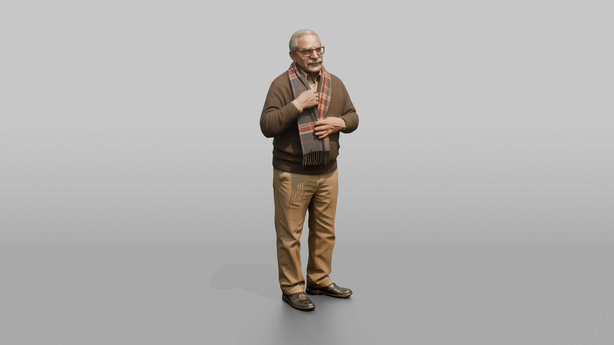 Grandfather Adjusting A Wool Scarf Around His Neck - 3D character model