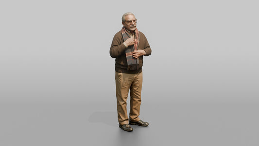 Grandfather Adjusting A Wool Scarf Around His Neck - 3D character model