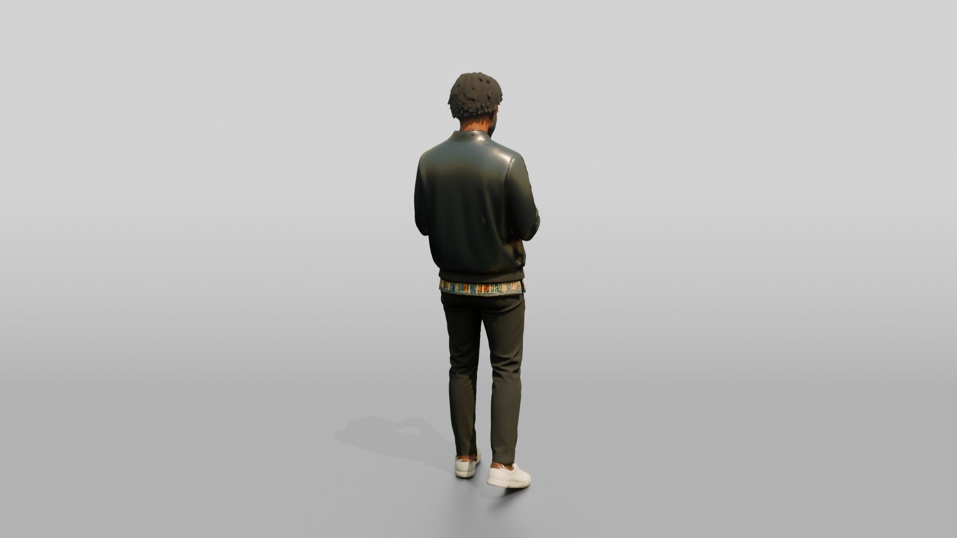 Stylish African Man Texting in a Leather Bomber Jacket