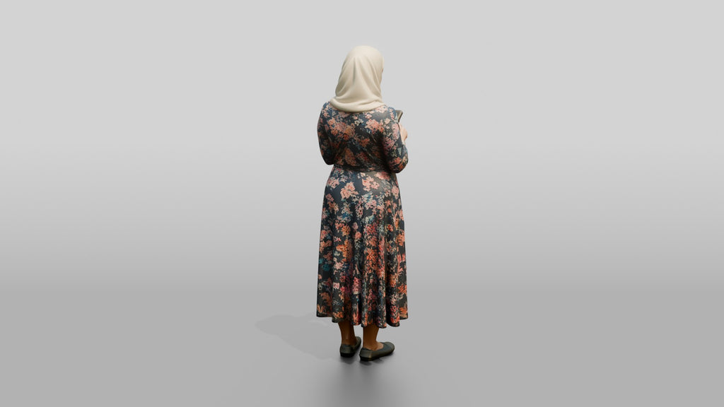 Middle-Aged Jordanian Woman in Hijab by a Fountain