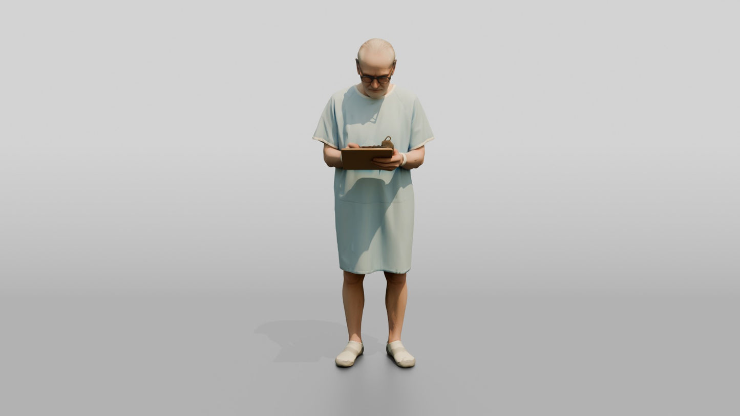Elderly Man Patient Writing on a Clipboard