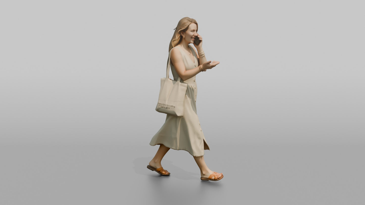 Dutch Woman Walking in a Linen Sundress, Phone in Hand
