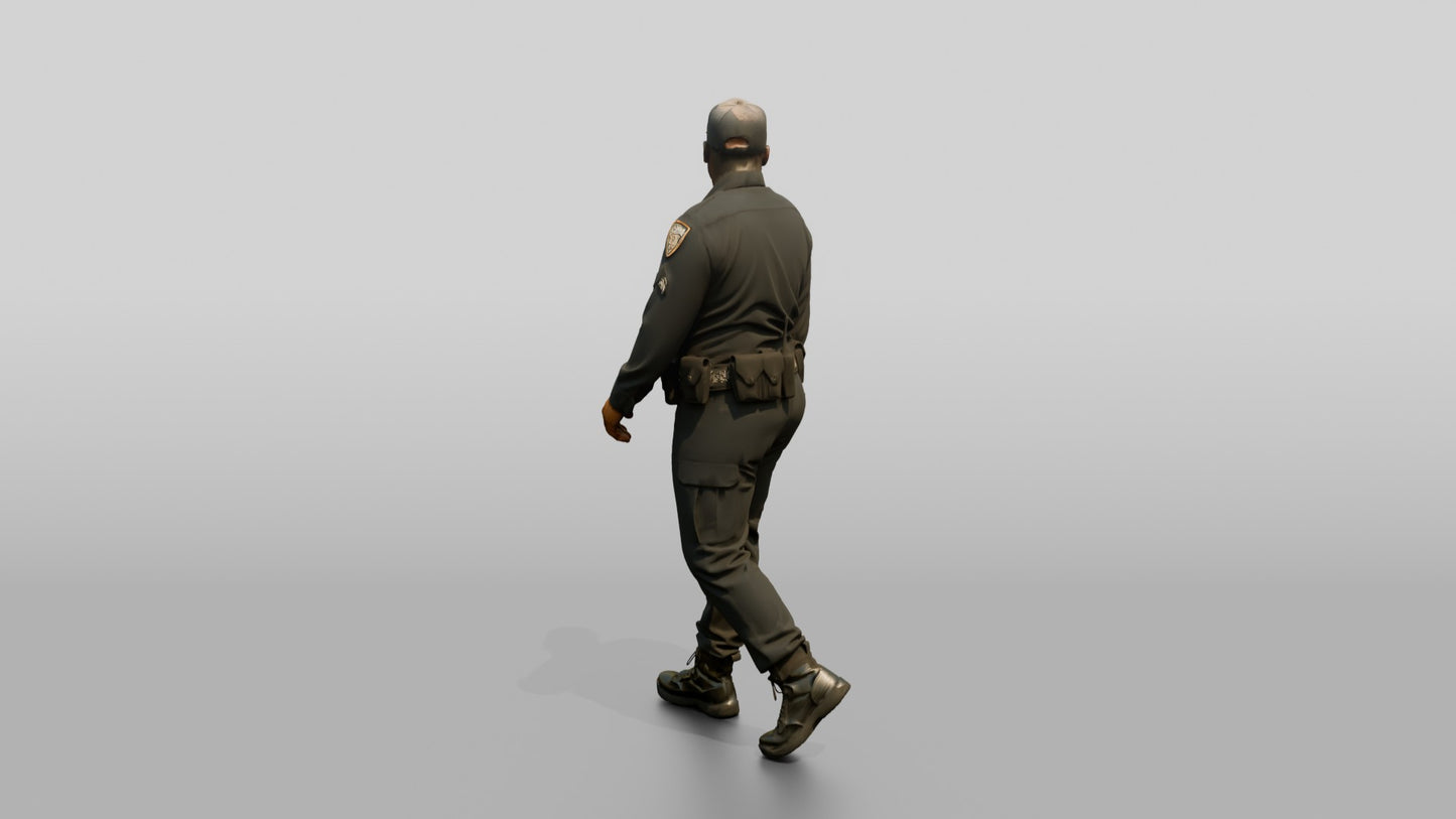 Police Officer Glancing Back Mid-Stride