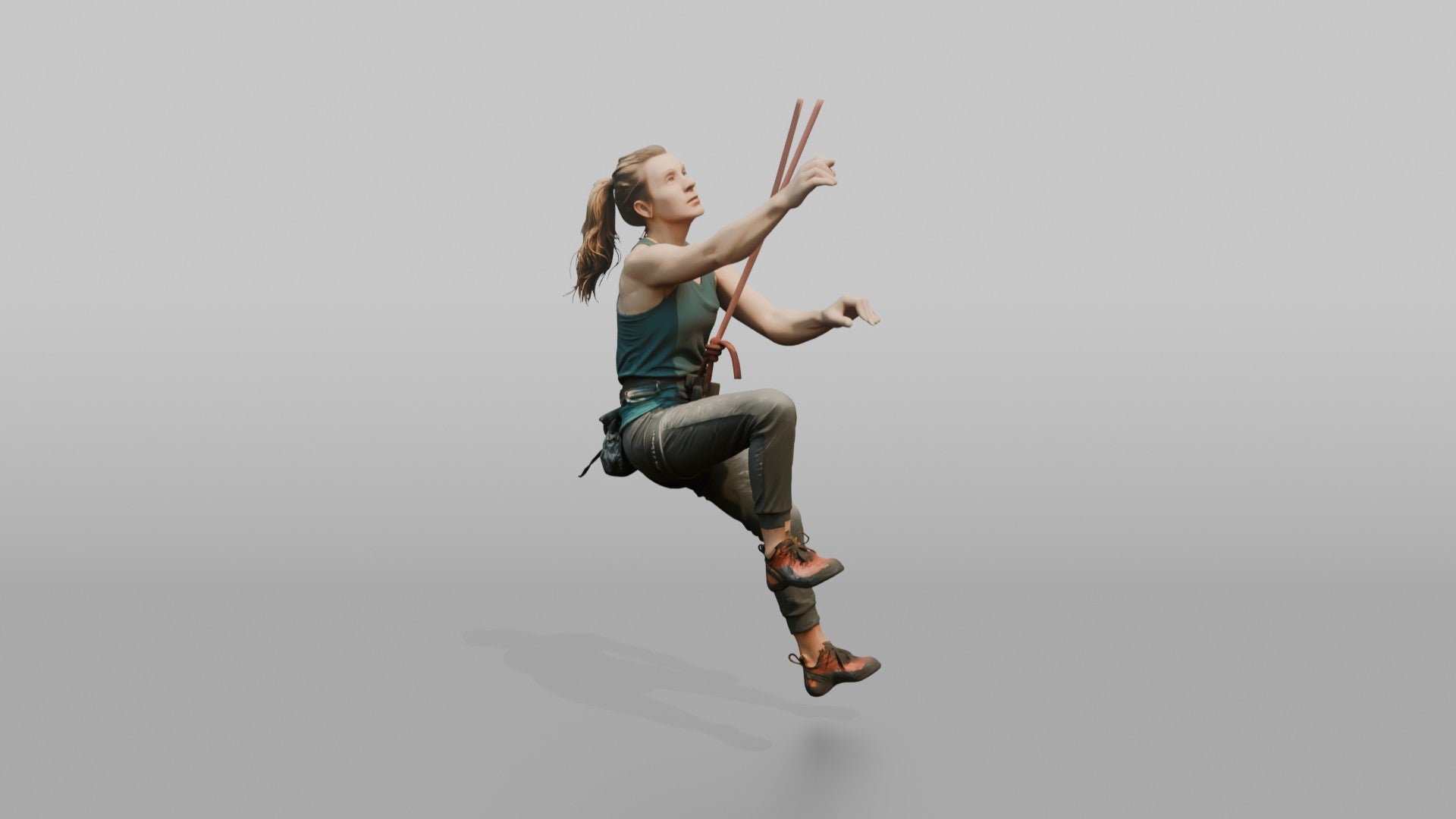 Rock Climber Reaching Upward Mid-Climb