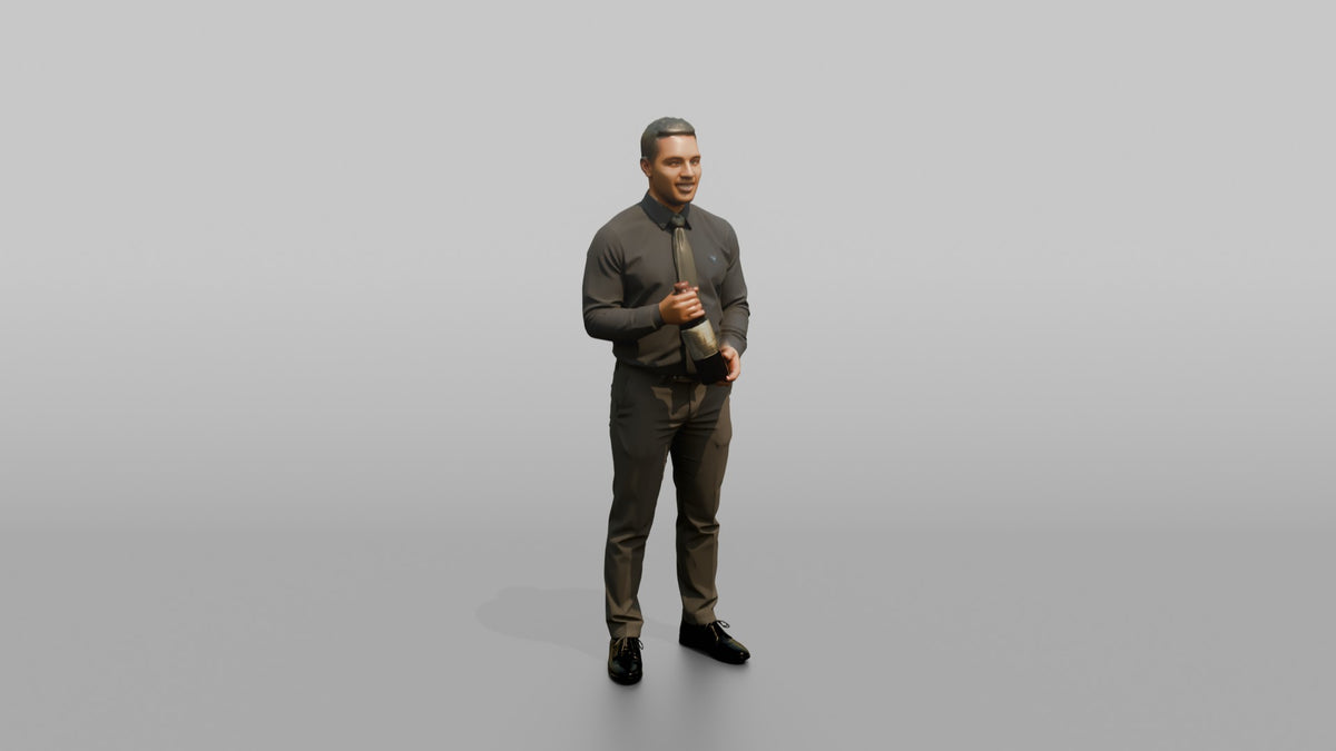 Server Man Presenting A Wine Bottle For Inspection - 3D character model