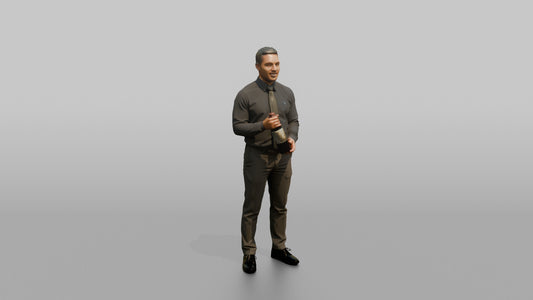 Server Man Presenting A Wine Bottle For Inspection - 3D character model