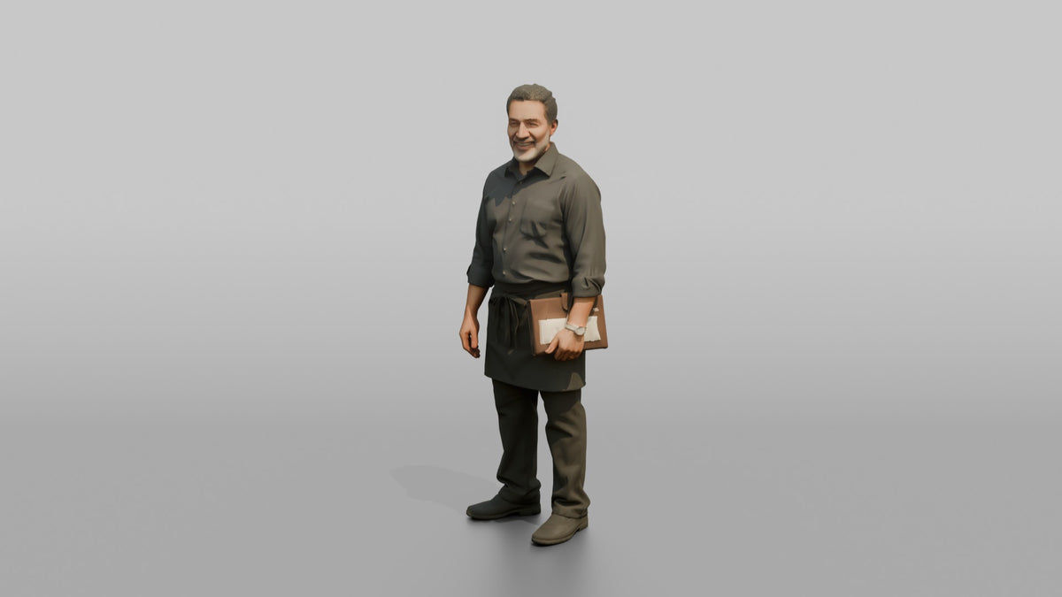 Server Man Holding A Leather Check Folder - 3D character model, view 4