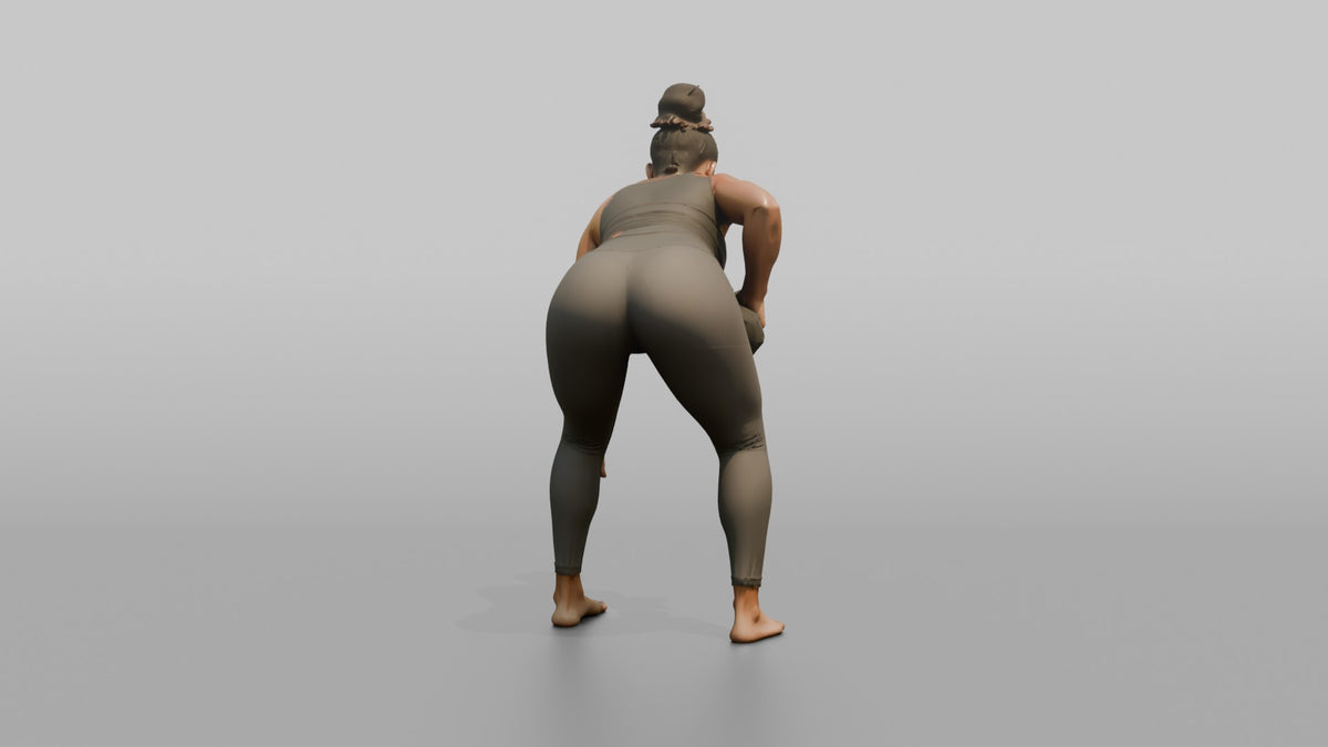 Weightlifter Woman Performing A Bent-over Dumbbell Row - 3D character model, view 2