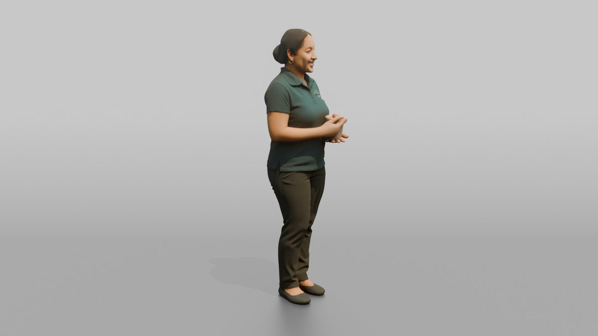 Spa Receptionist Woman Holding A Scented Candle - 3D character model, view 2