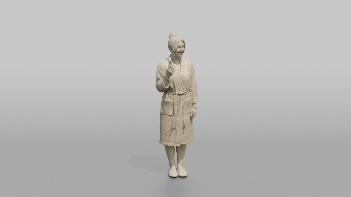 Spa Client Woman Standing Holding A Spa Locker Key Card - wireframe topology preview
