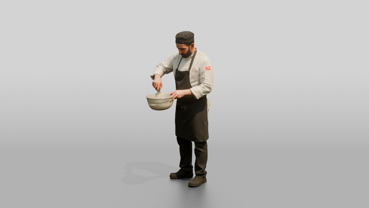 Chef Whisking an Emulsion - 3D character model, view 4