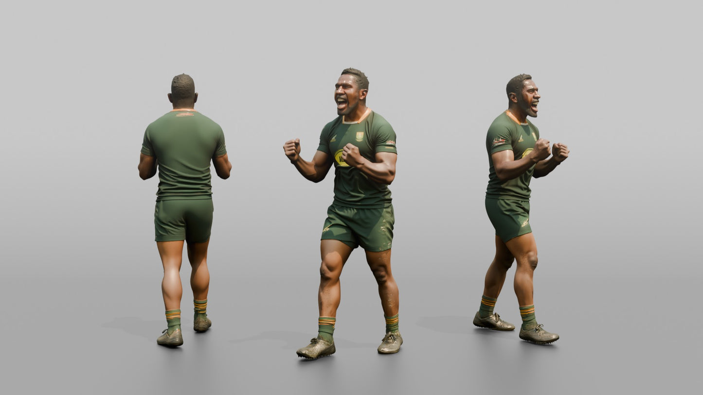 South African Player Roaring in Victory Celebration