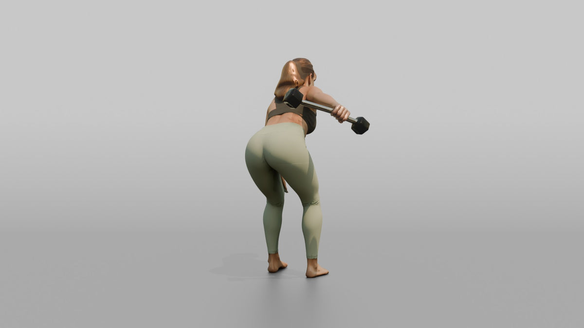 Weightlifter Woman Performing A Tricep Kickback With A Dumbbell - 3D character model, view 2