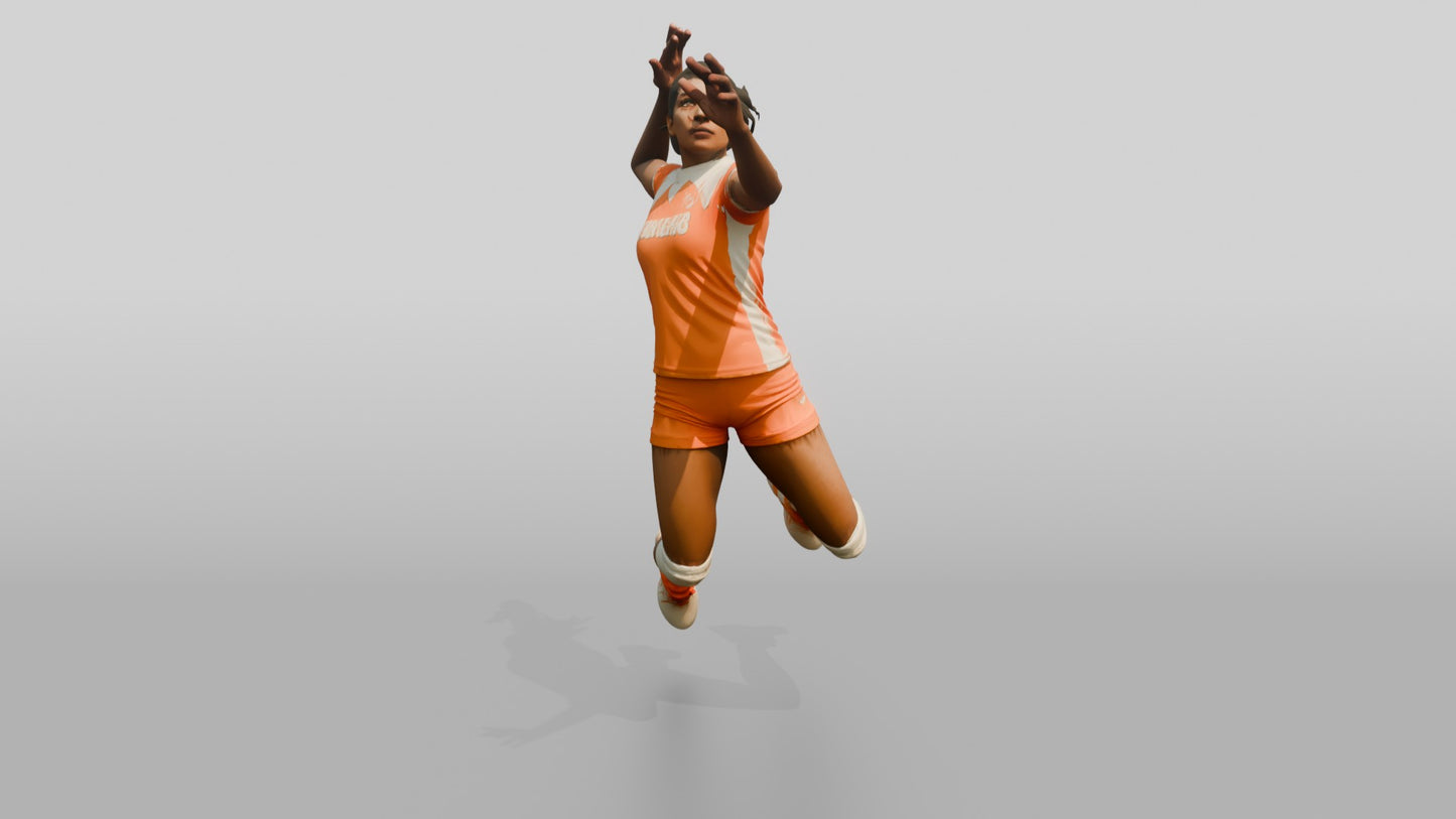 South Asian Female Volleyball Player in Orange and White Kit