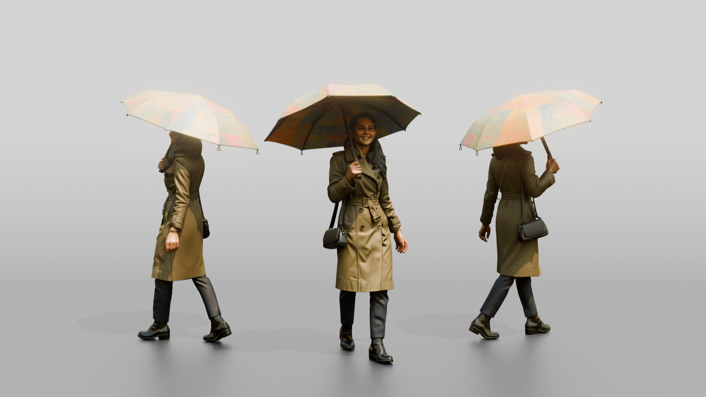 Indian Woman in Olive Trench Coat with Umbrella