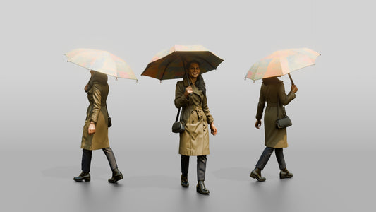Indian Woman in Olive Trench Coat with Umbrella