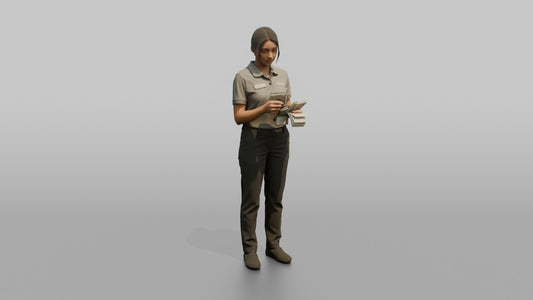 Woman Cashier Counting A Stack Of Cash Bills - 3D character model