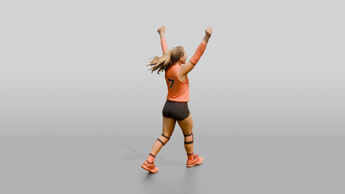 Caucasian Female Volleyball Player in Neon Orange Jersey