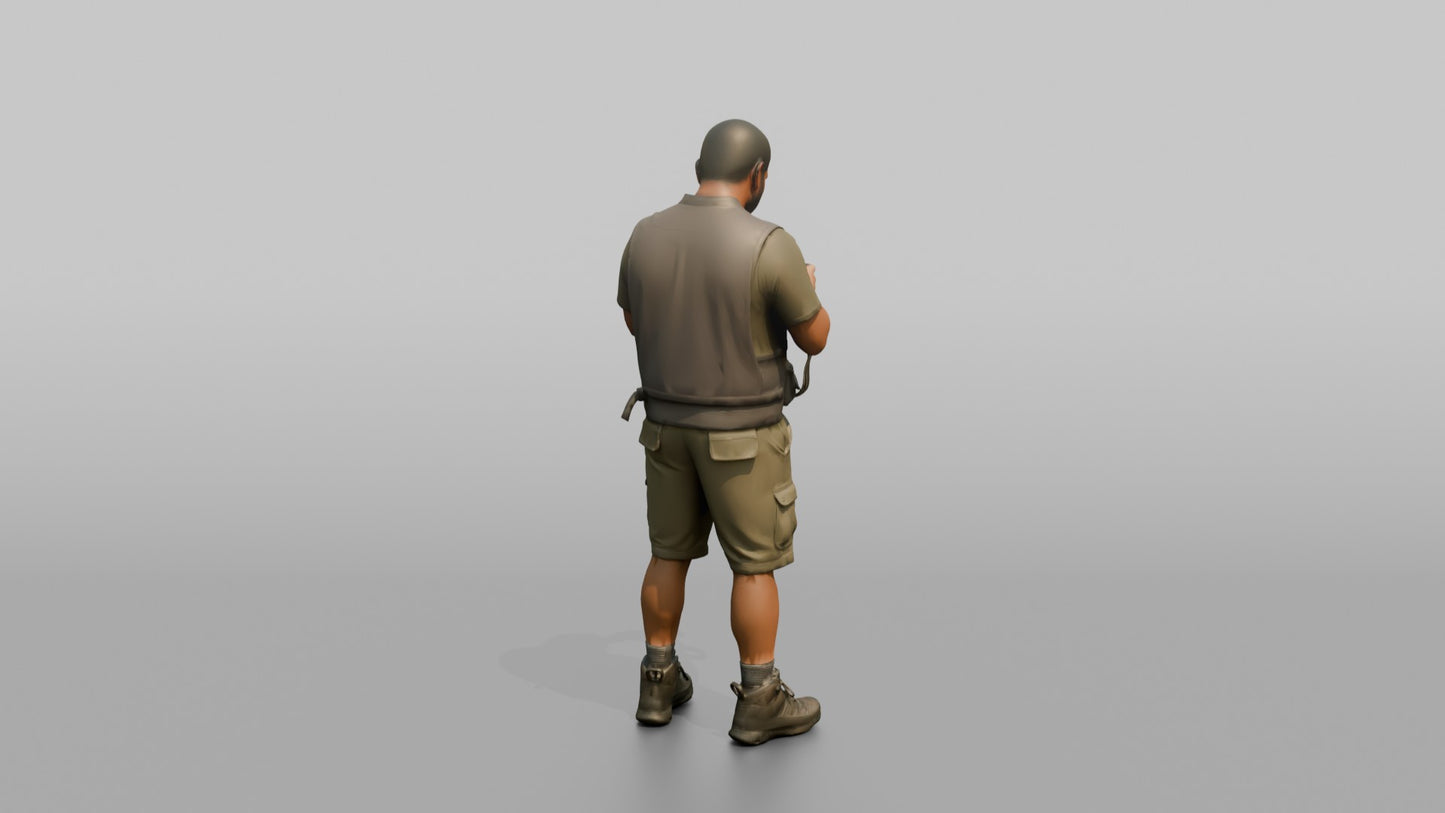 Vacationer Wearing Tactical Travel Vest And Shorts
