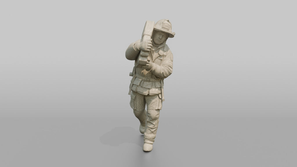 Firefighter Man Hoisting a Heavy Folded Hose Pack Onto His Shoulder