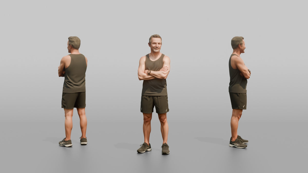 Physique Model Man Standing With Arms Crossed, Confident Post-workout Stance - 3D character model, view 1